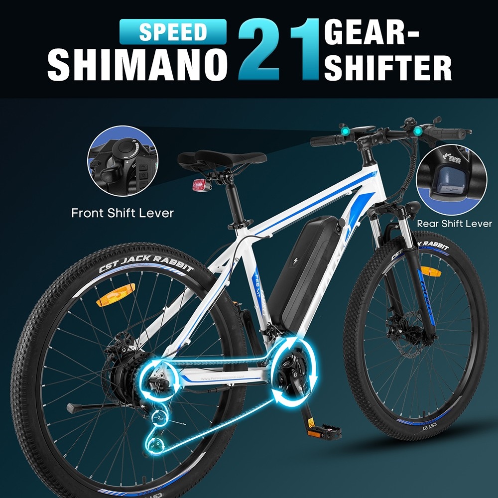 Vélo électrique de montagne Fafrees F28 MT 27.5 * 2.25 pouces Pneu 250 W Moteur 36 V 14.5 Ah Batterie 25 km/h Vitesse maximale par défaut 110 km Portée maximale SHIMANO 21 vitesses Freins à disque mécaniques - Noir