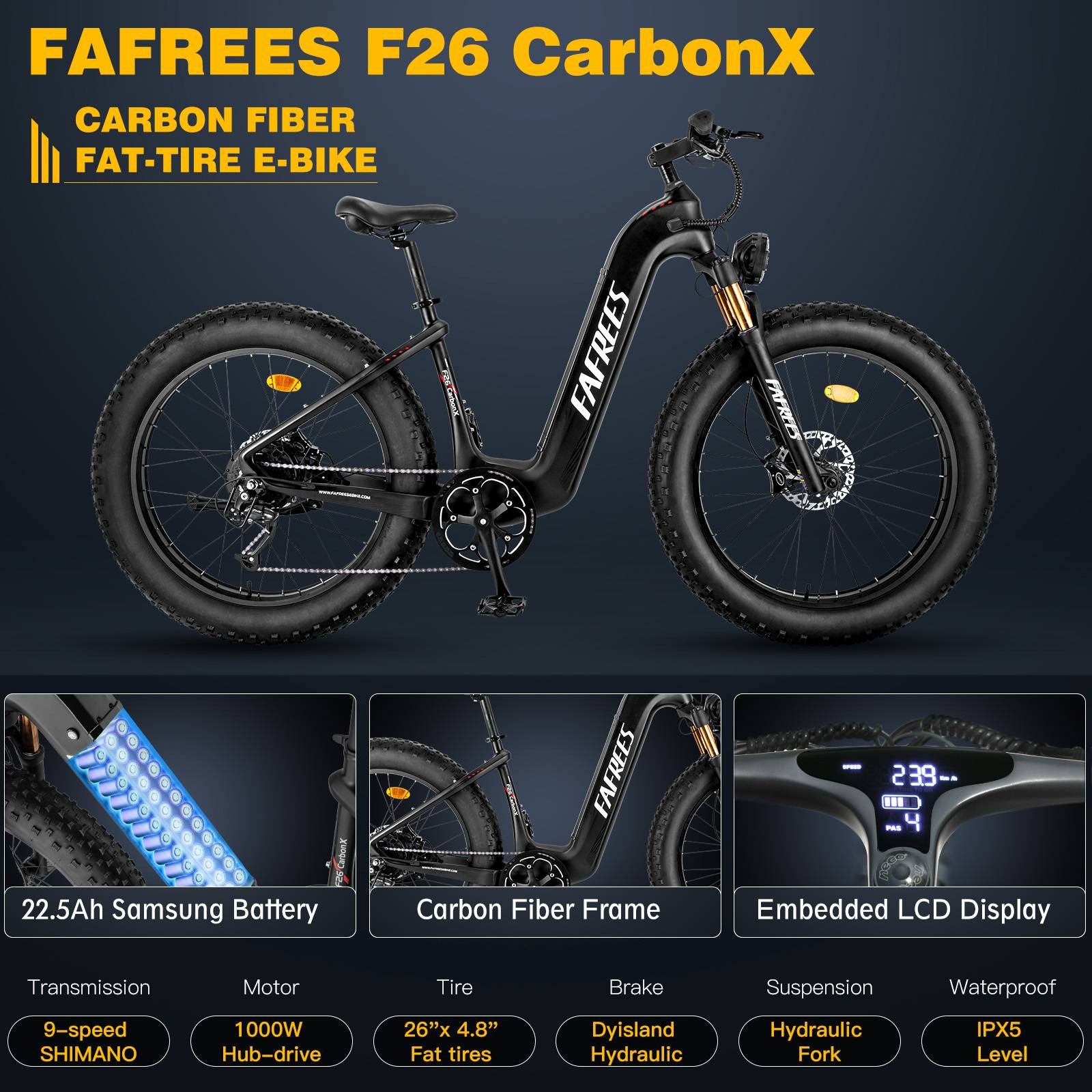 vélo électrique 26*4.8 pouces FAFREES F26 Carbon X  1000W