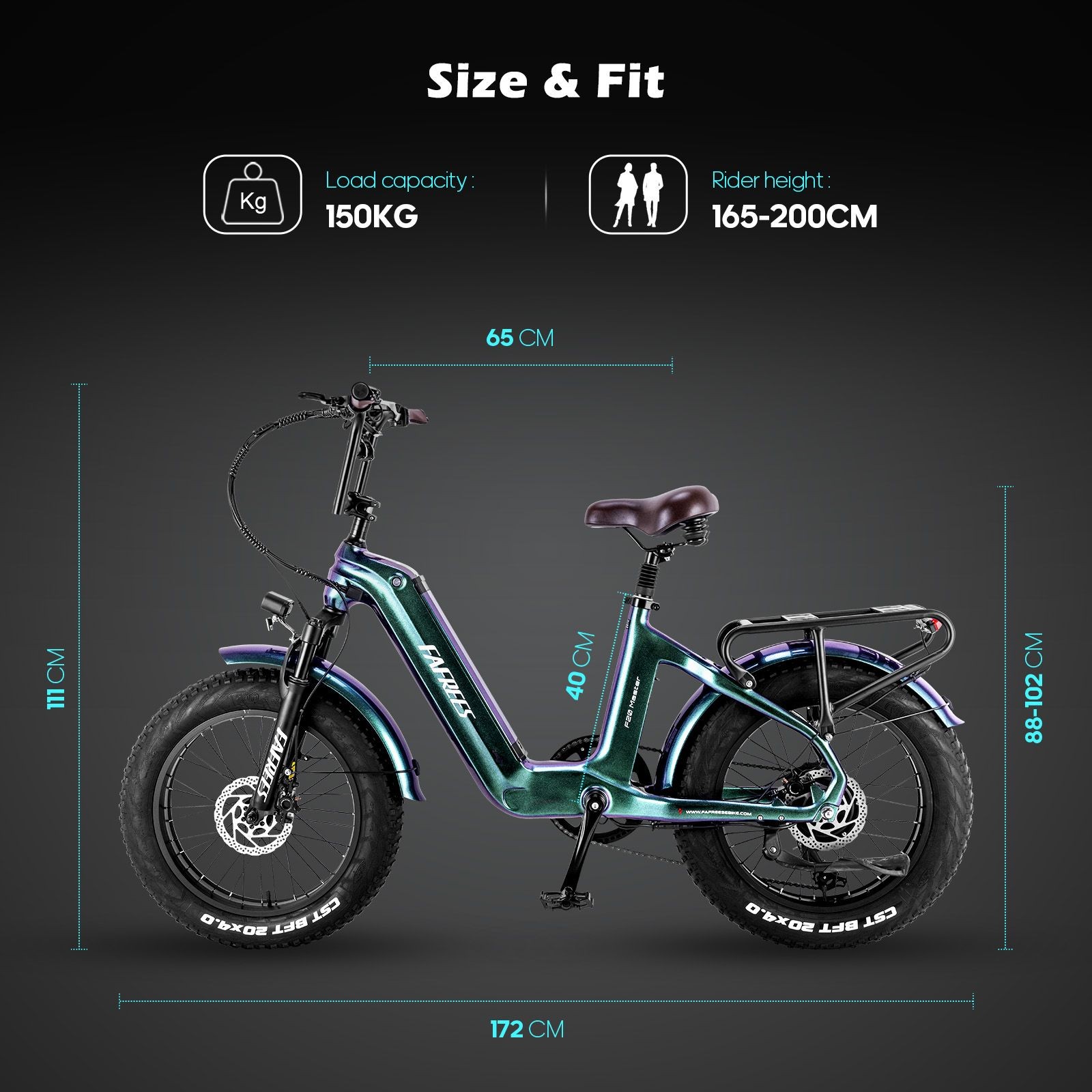 Vélo Électrique FAREES F20 Master E-bike 20*4.0  500W Vert