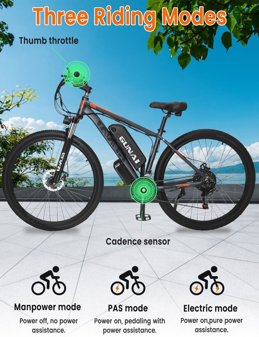 GUNAI GN29 Vélo électrique 29 pouces Pneu 750W Moteur 48V 15Ah 50km/h Vitesse