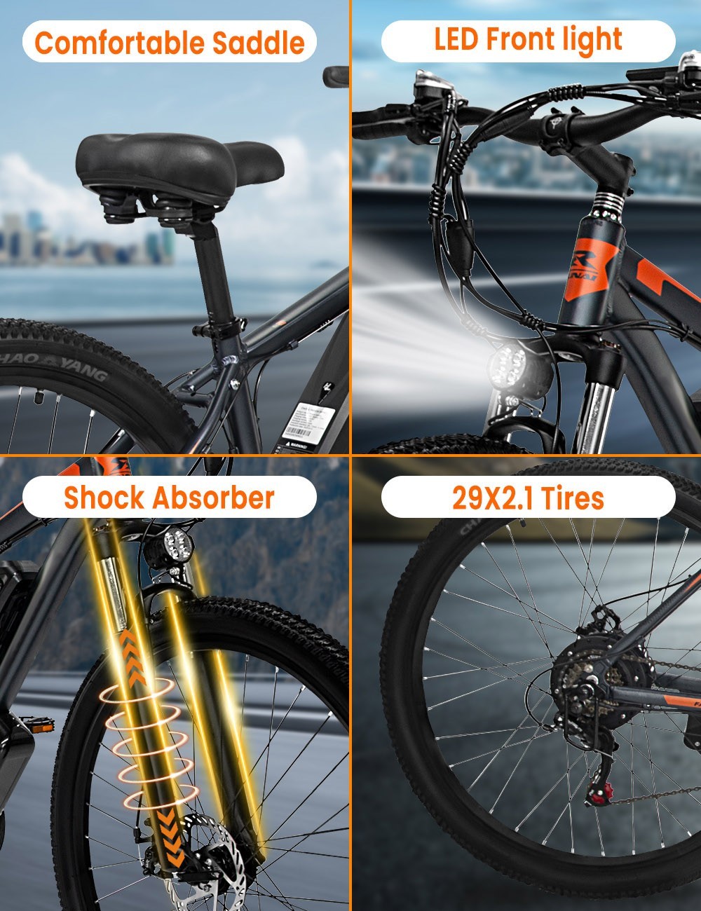 GUNAI GN29 Vélo électrique 29 pouces Pneu 750W Moteur 48V 15Ah 50km/h Vitesse