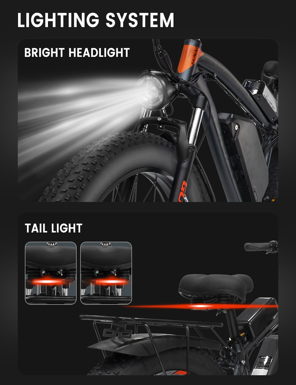 GUNAI GN88 Vélo Électrique 26 pouces 2*1000W Moteurs 48V 22Ah 55km/h Vitesse