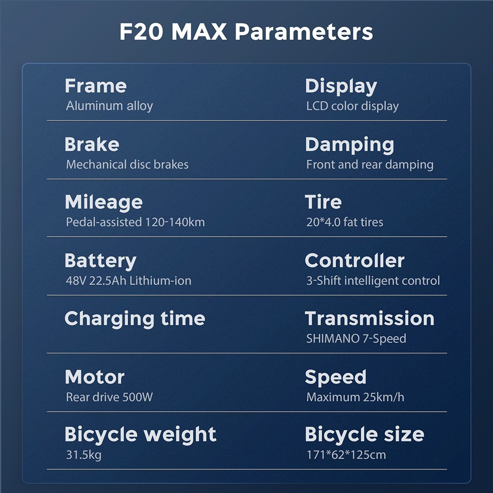 FA FREES F20 Max Vélo Électrique 20po 25Km/h 48V 22.5AH 500W Moteur Noir