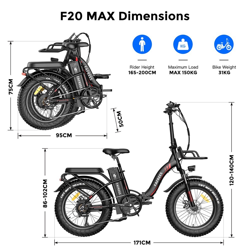 FA FREES F20 Max Vélo Électrique 20po 25Km/h 48V 22.5AH 500W Moteur Noir