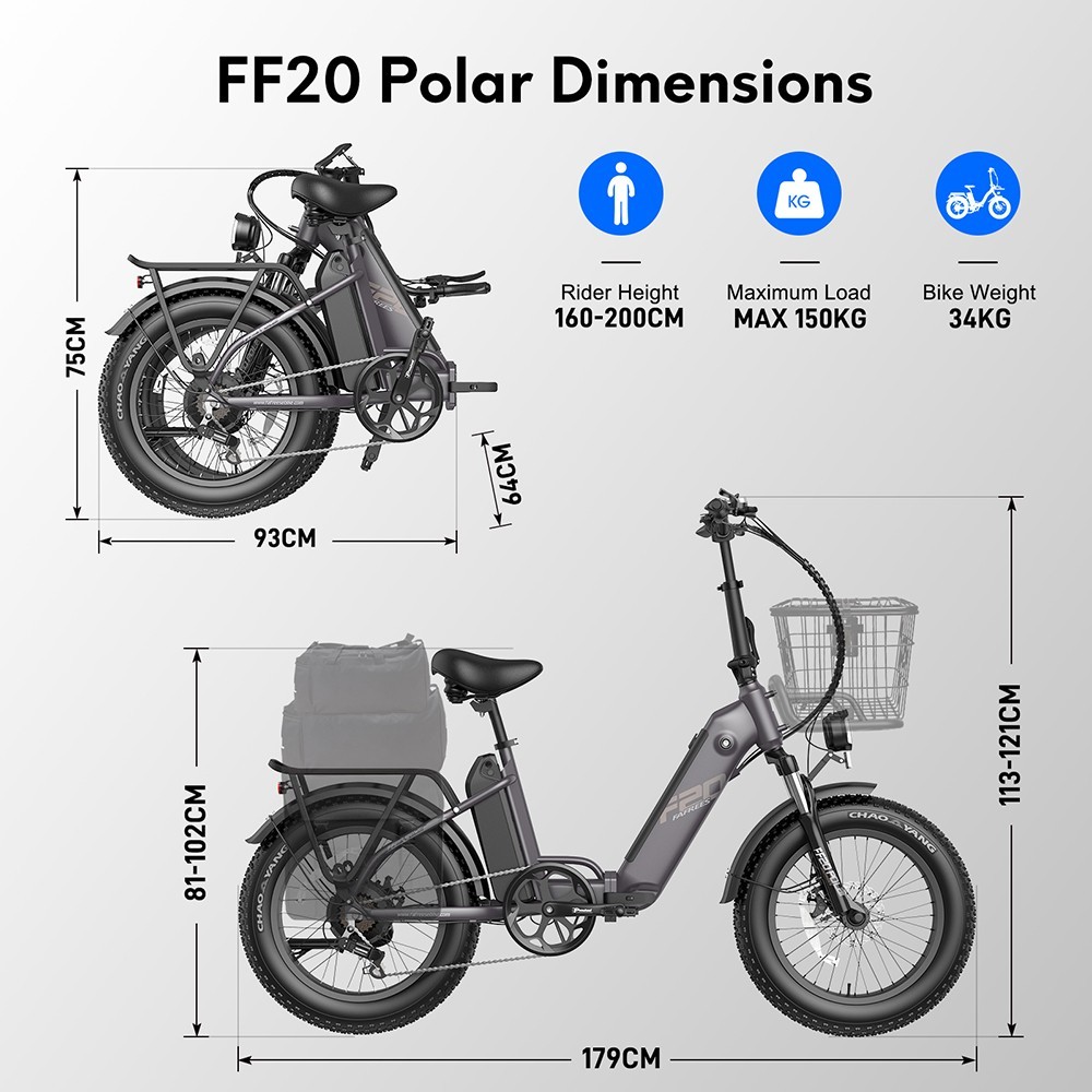 FAREES FF20 Polar E-Bike 40Km/h 500W 48V 10.4AH Double Batterie Gris