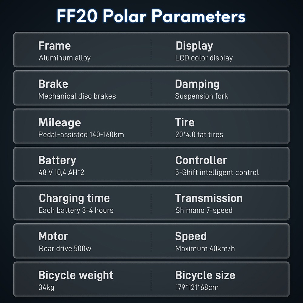 FAFRES FF20 Polar E-Bike 40Km/h 500W 48V 10.4AH Double Batterie Blanc