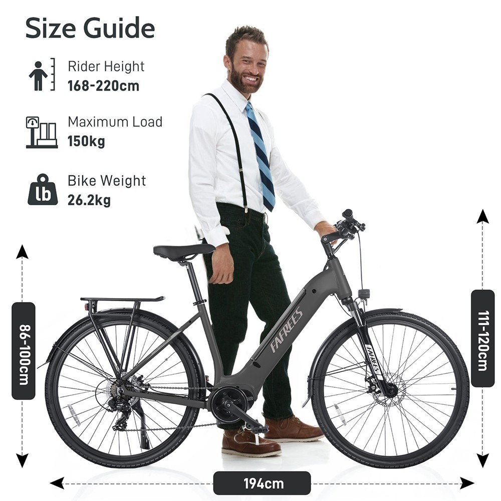 FAREES FM9 City Ebike 700C Pneu 25Km/h 36V 15AH 250W Mid-Motor Vert