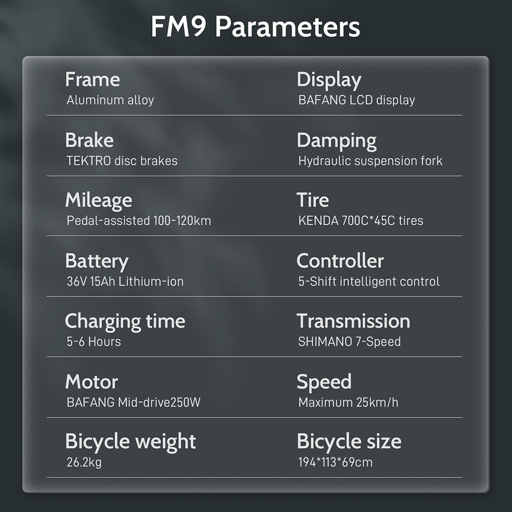 FAREES FM9 City Ebike 700C Pneu 25Km/h 36V 15AH 250W Moteur Central Gris