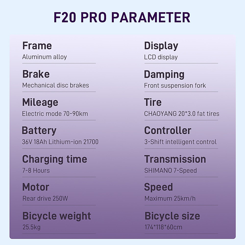 FA FREES F20 Pro Vélo Électrique 20 Pouces 25Km/h 36V 18AH 250W - Bleu