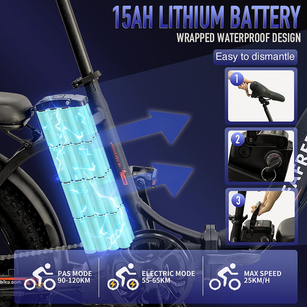 Vélo électrique FAFREES F20 20 Pouces Cadre Pliant E-bike 7 Vitesses Avec Batterie Au Lithium Amovible 15AH - Noir