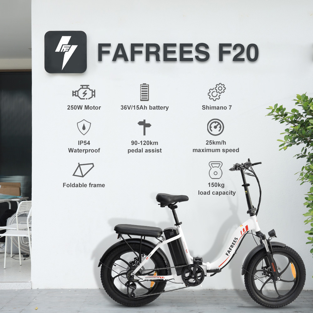 Vélo électrique FAREES F20 20 Pouces Cadre Pliant E-bike 7 Vitesses Avec Batterie Au Lithium Amovible 15AH - Blanc