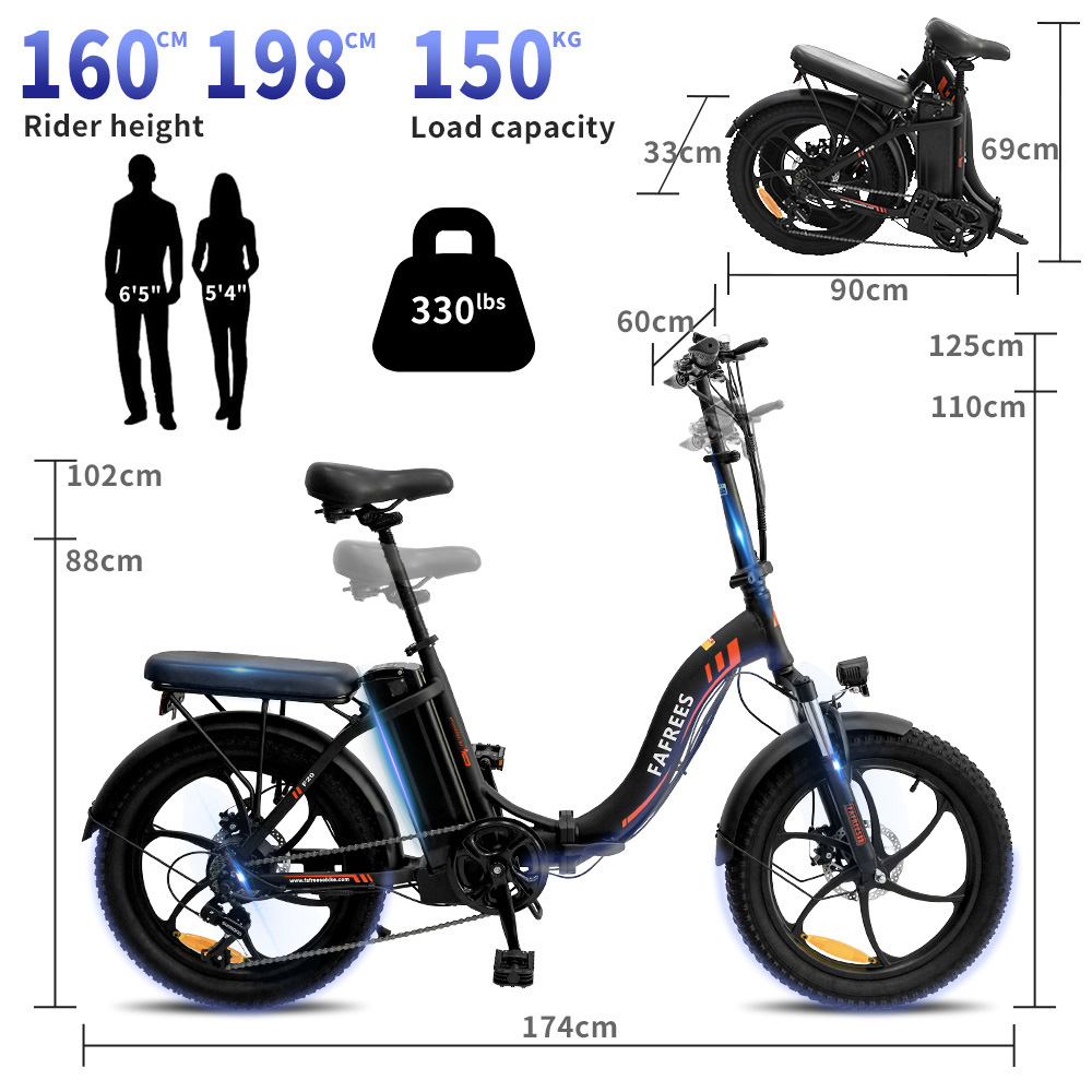 Vélo électrique FAFREES F20 20 Pouces Cadre Pliant E-bike 7 Vitesses Avec Batterie Au Lithium Amovible 15AH - Noir