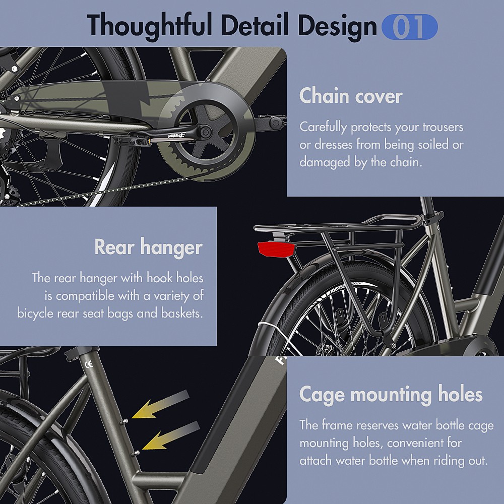 Vélo électrique de ville pas à pas FAREES F26 Pro 26'' Doré