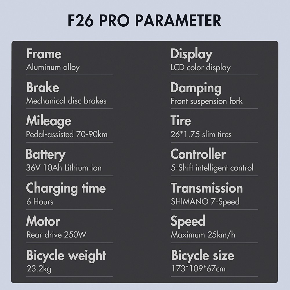 Vélo électrique de ville pas à pas FAREES F26 Pro 26'' Doré