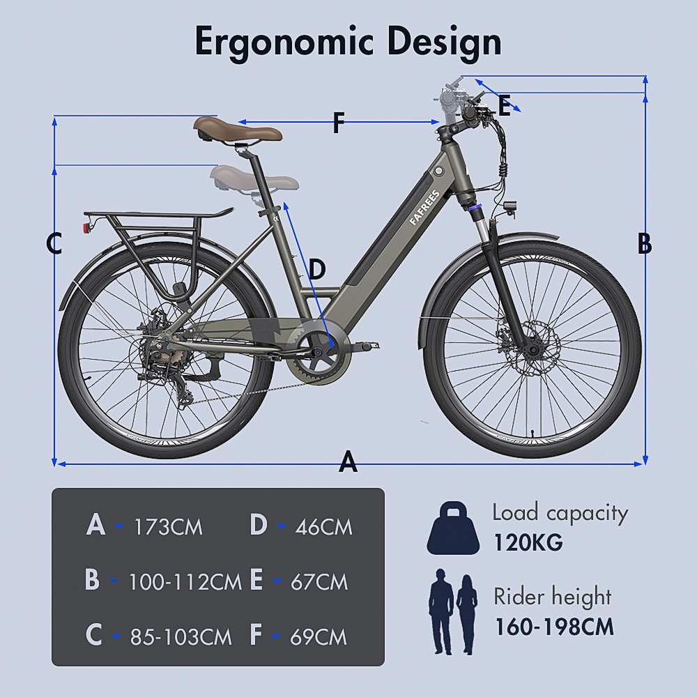 Vélo électrique de ville pas à pas FAREES F26 Pro 26'' Doré